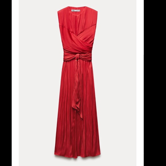 NWT! Zara Satin Effect Wrap Dress in Red - Size Medium - Picture 2 of 7